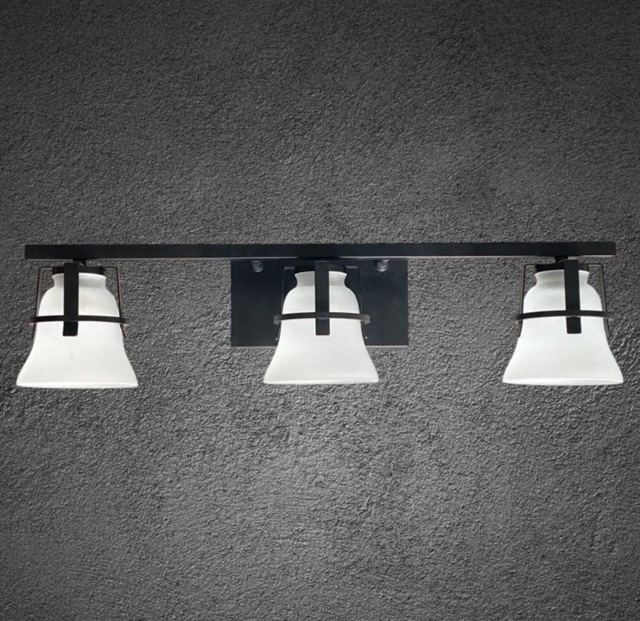 24.5" 3-Light Modern Cottage Vanity Light Black Iron/Frosted Seeded Bell Glass