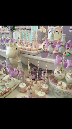 Unicorn candy-dessert table