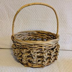 Basket Handcrafted Woven Basket Natural Brown Knotted Design 