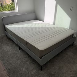 IKEA SLATTUM Queen Size Upholstered Bed Frame and Mattress Very Clean and Excellent Condition 