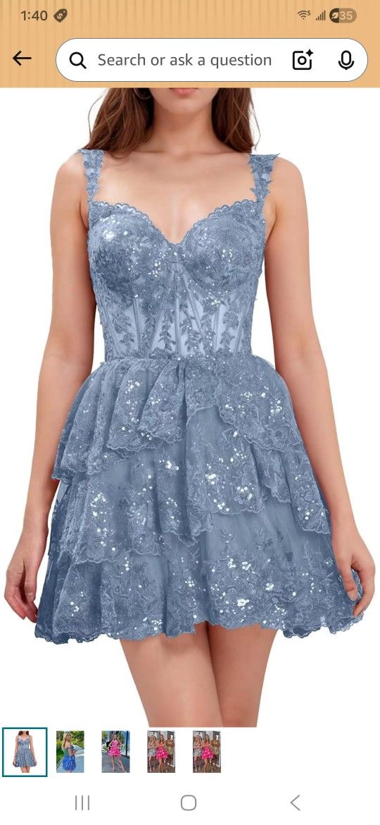 Baby Blue Sparkly Off Shoukder Lace Dress Size 4 (Small) $30