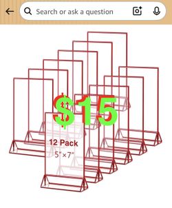 12 Pcs Clear Acrylic Sign Holders (Red) Outlined. 5x7 inches.