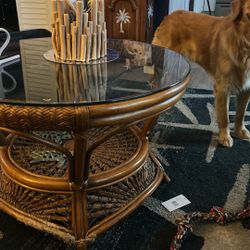 Glass Top Rattan, Coffee Table