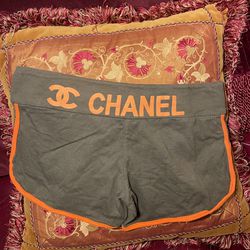 CHANEL Drawstring Shorts in Olive & Orange