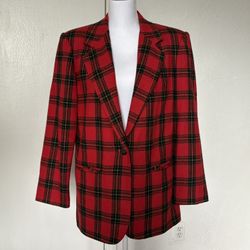 Prophesy By Sag Harbor Vintage Red And Black Plaid Wool Blazer Jacket Size 12