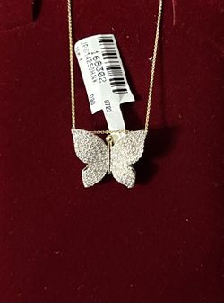 10k Gold 1/2 Carat Diamond Butterfly Necklace 