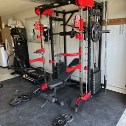 Smith Machine 200 | Adjustable Bench | 245lb Cast Iron Olympic Weights | 7ft Olympic Bar | Fitness | Gym Equipment | FREE DELIVERY/INSTALLATION 🚚 🛠️
