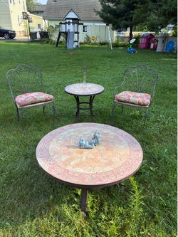 Mosaic Stone Top Patio Table and Chair Set