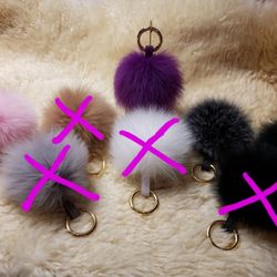 4" Genuine Fox Fur Pom Pom Keychain