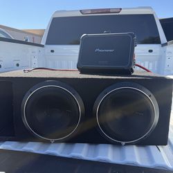 2 Rockford Subwoofers P3D4-10 with grill covers and custom box and 1 Pioneer GM-D9701 Class D Mono Amplifier  Works perfectly fine, just got a new tru