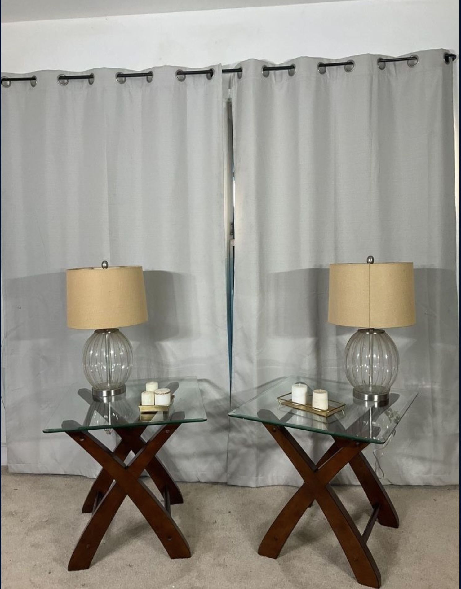 Classic Glass & Wood End Tables / Side Tables / Accent Tables (2)