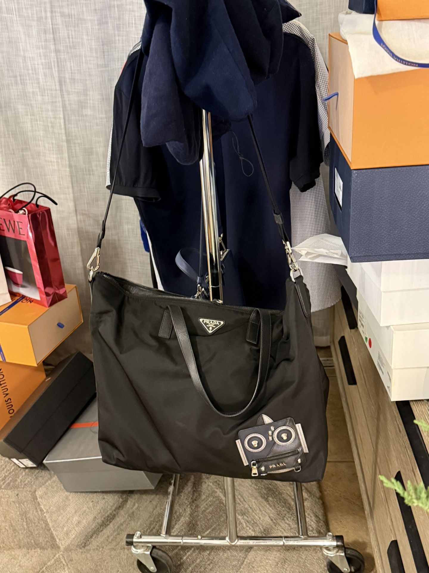 Prada Tote Bag Black Nylon Leather Robot