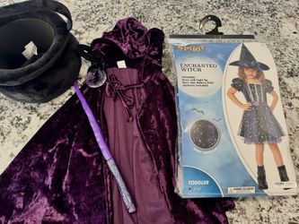 Enchanted Witch Costume 3-4T With Cape , Wand and Coulderon Basket