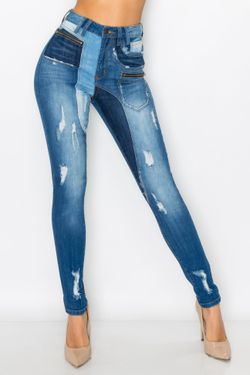AP Blue Women's High Waisted Multi Panel Tone Skinny Jeans Size 15 W29 L29