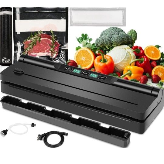Vacuum Sealer Machine Automatic Black 6615H Food Preservation Storage, One-Click Dry&Moist Vac Seal Mode, 60kPa Suction, 11"x9.8' Black Sealer Roll, L