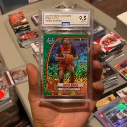 Derik Queen 2024-25 Bowman U Chrome Topps Green Shimmer Refractor No. 19 