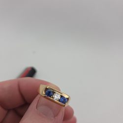 Men’s 14K Yellow Gold Sapphire & Diamond Ring