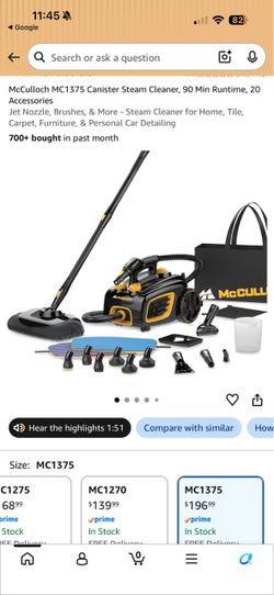 McCulloch MC1375 Canister Steam Cleaner