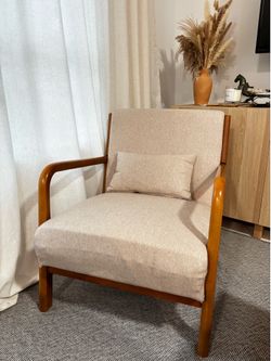 Beige Accent Chair with Wood Frame