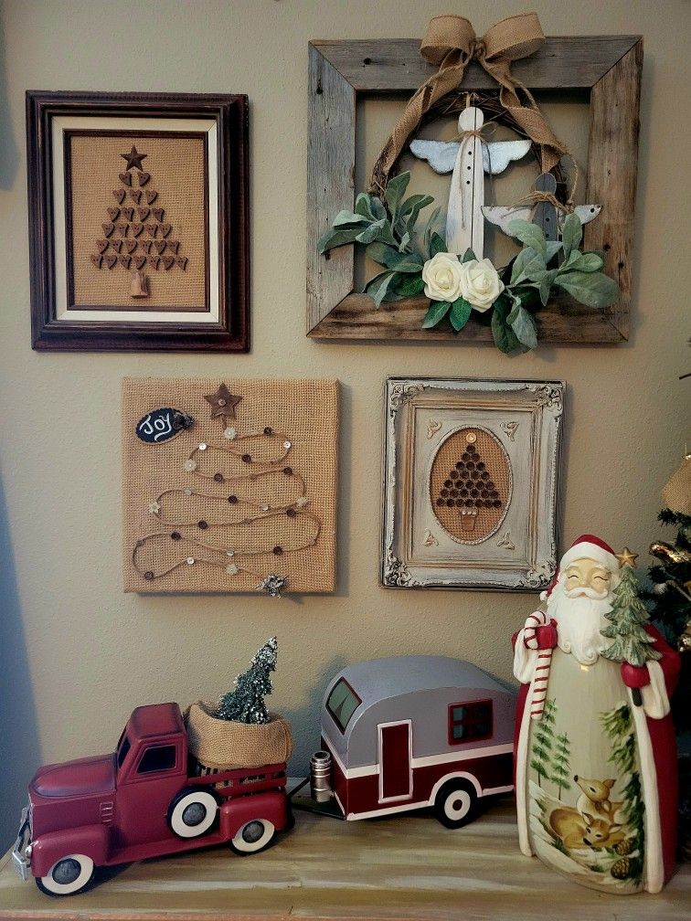 Christmas decor! Rustic/country-themed handcrafted frames.