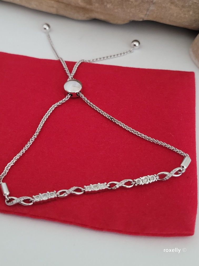 ❤️ $400 Sterling Silver And Genuine Small Diamonds Adjustable Bracelet, Bello Brazalete De Plata Y Diamantes