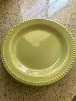 Green Ceramic Dinner Plate with Beaded Rim