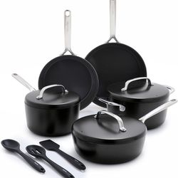 NEW - GreenPan GP5 Hard Anodized Healthy Ceramic Nonstick 14 Piece Cookware Pots & Pans Set,Heavy Gauge Scratch Resistant, Stay Flat Surface,Induction
