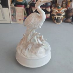 Vtg Ceramic Stork Music Box 1986 Arnart Art Deco Taiwan