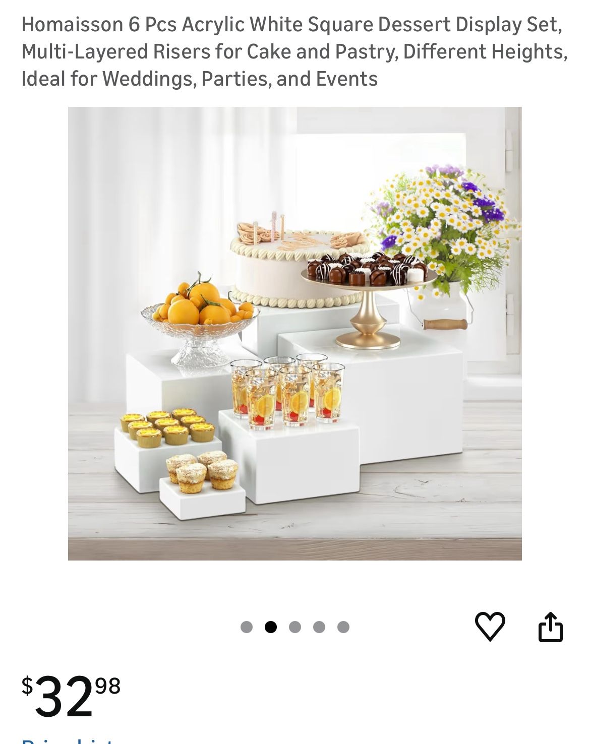 6 Pcs Acrylic White Square Dessert Display Set