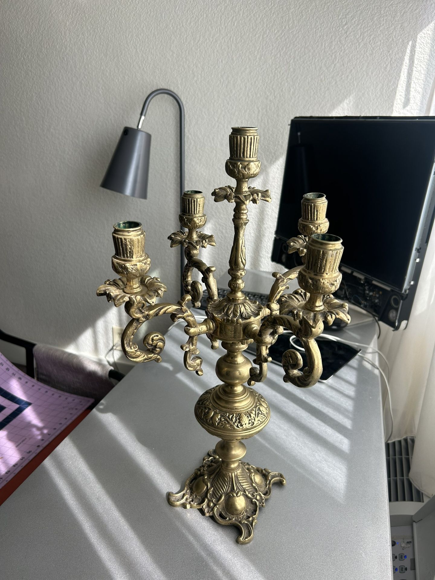 19th Century France Baroque Style Brass Brevetto Candelabra