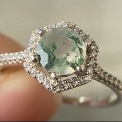 Moss Agate Ring S925 Sz 7