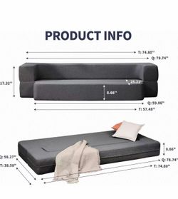 Folding Couch Bed, Flip Out Convertible Sofa Bed, Comfy Floor Couches for Small Spaces, Memory Foam Mattress, Linen Fabric Dark Grey
