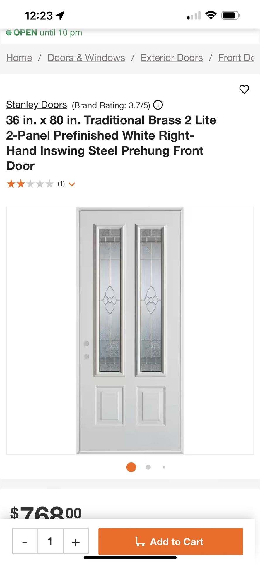 Stanley Door White LT Swing Front Door 36x80