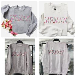 2 Floral Graphic Memaw White And Gray Sweatshirt