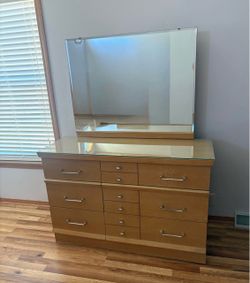 Full size bed frame, dresser and mirror