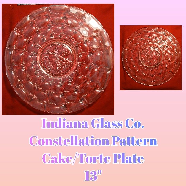 Vintage Indiana Glass Co. - Constellation-Patterned Cake/Torte Plate