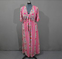 Boho Paisley Jumpsuit Women’s 1XL Pink Wide Leg Festival NWT Hippie