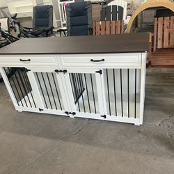 Large Dog Crate Furniture, 64.6" Wooden Dog Crate Kennel with 2 Drawers and Divider, L Heavy Duty Dog Crates Cage Furniture for Medium Dog or 2 Small 