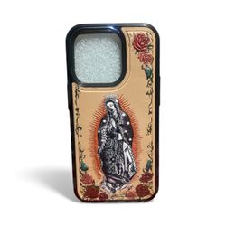 Virgen Decorative Tan and Black iPhone Leather Case