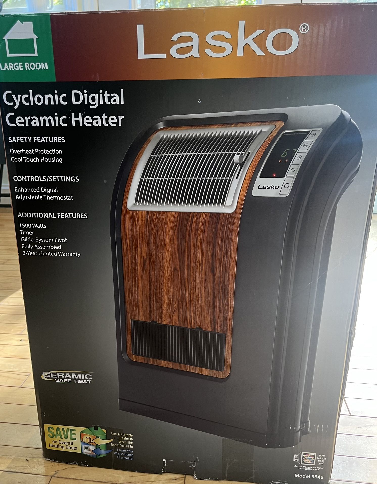 Lasko 25" 1500W Electric Cyclonic Digital Ceramic Space Heater with Timer