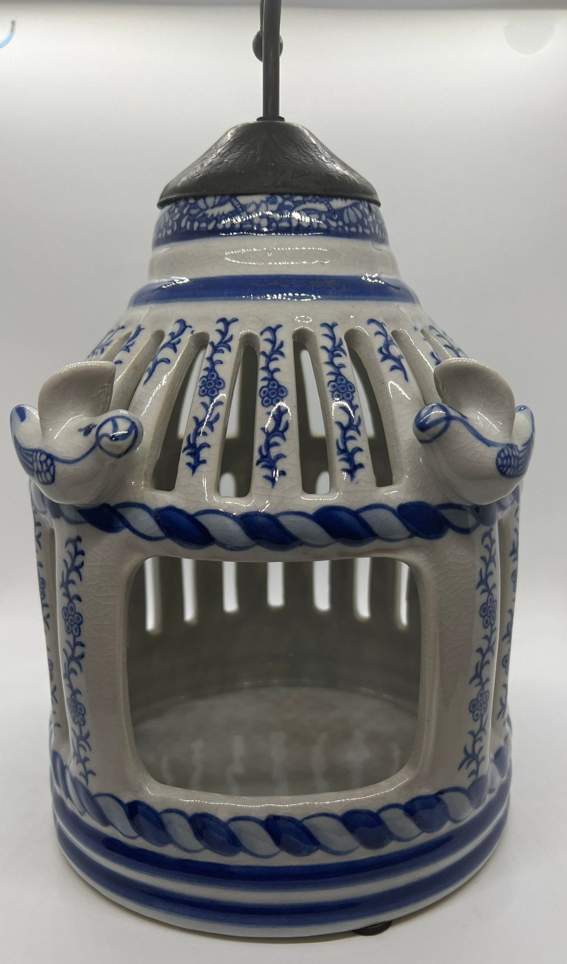 Signed Japanese Blue & White Ceramic Lantern - Excellent Condition