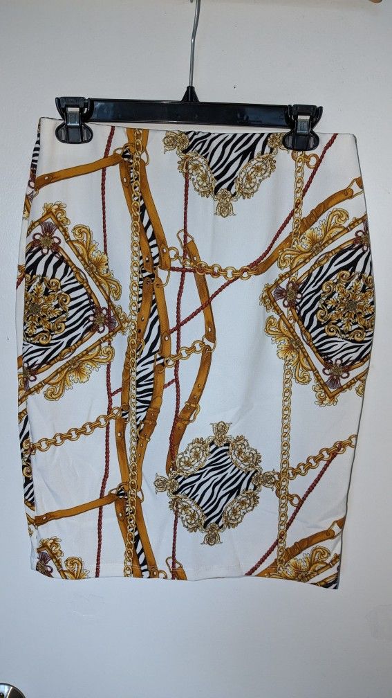 White Yellow Skirt Pencil Stretch 