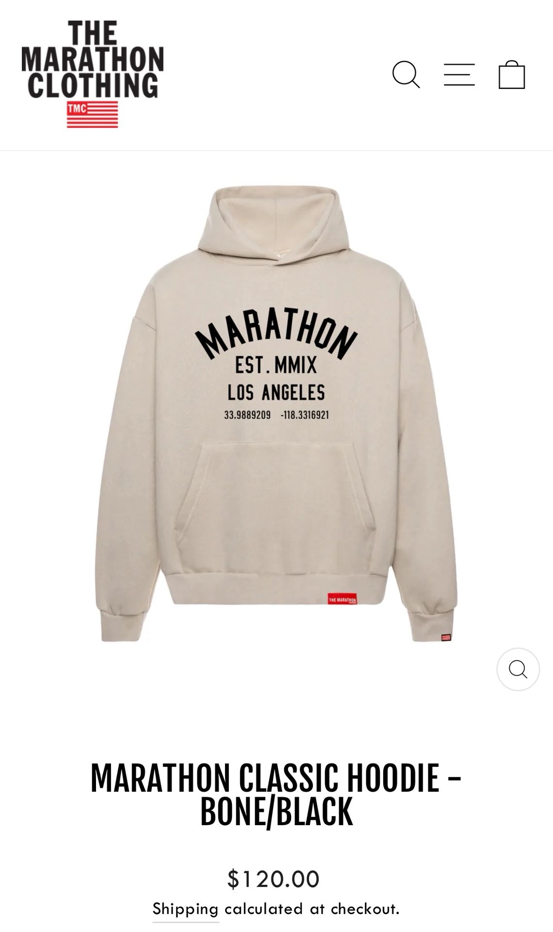 Marathon Classic Hoodie (Bone Black) 3XL