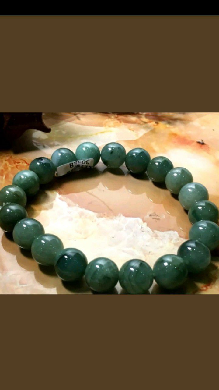 10mmCertified Natural Grade A Jade Oil Blue Jadeite Beads stretchy bracelet