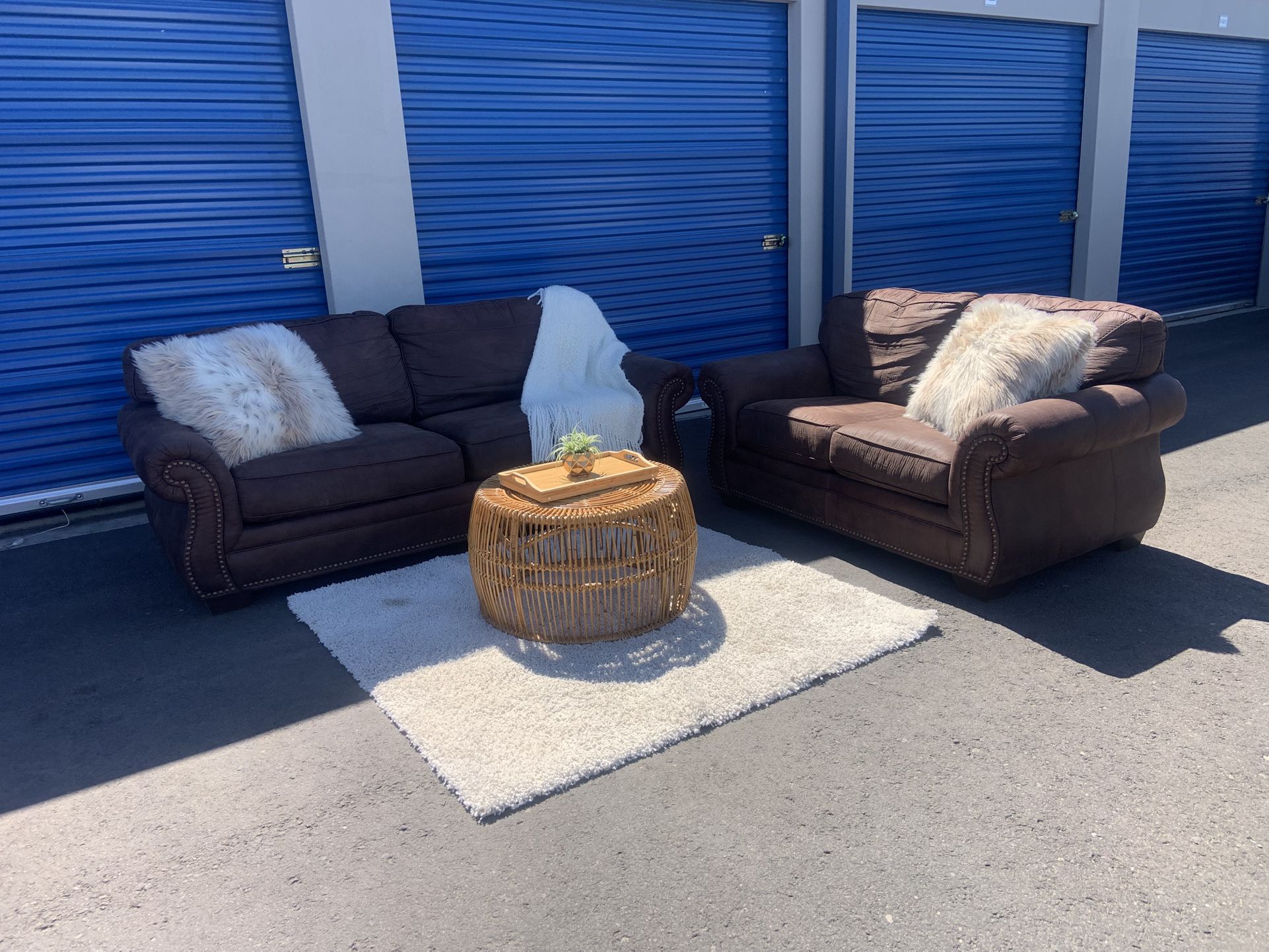Nice faux suede Brown couch set with queen size sofa sleeper