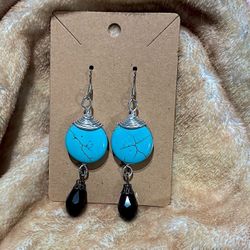 Silver Turquoise with Black Dangle Earrings