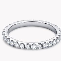 Hand-Inlaid Cubic Zirconia Sparkling Pavé Eternity Silver Ring (US Size 5)
