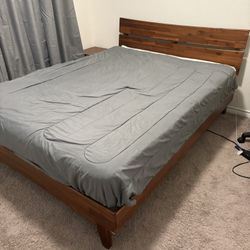 solid wood queen bed frame + matching side table 
