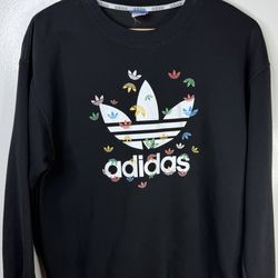 Adidas Originals Sweatshirt Large Black Trefoil Logo Graphic Crewneck