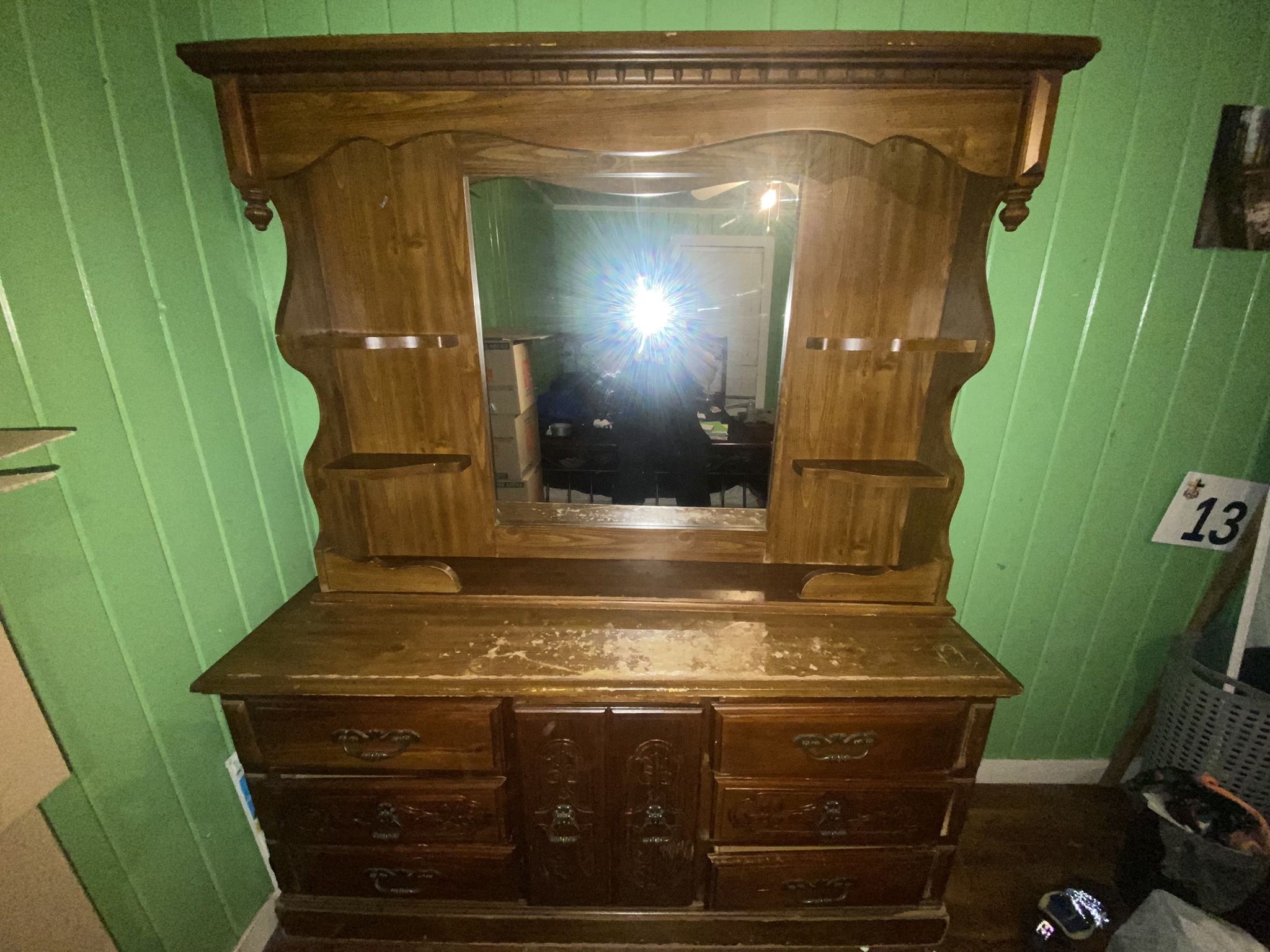Wood Dresser w/ Mirror & Shelves โ $225 โ Tons of Storage